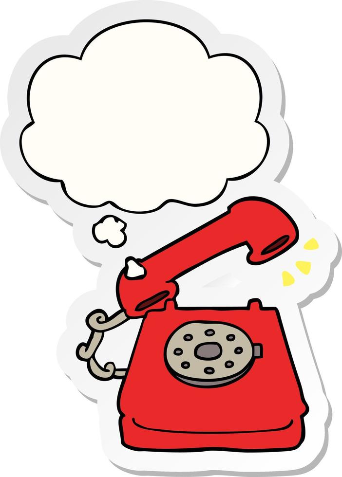 cartoon ringing telephone and thought bubble as a printed sticker vector