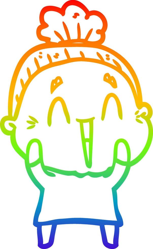 rainbow gradient line drawing cartoon happy old lady vector