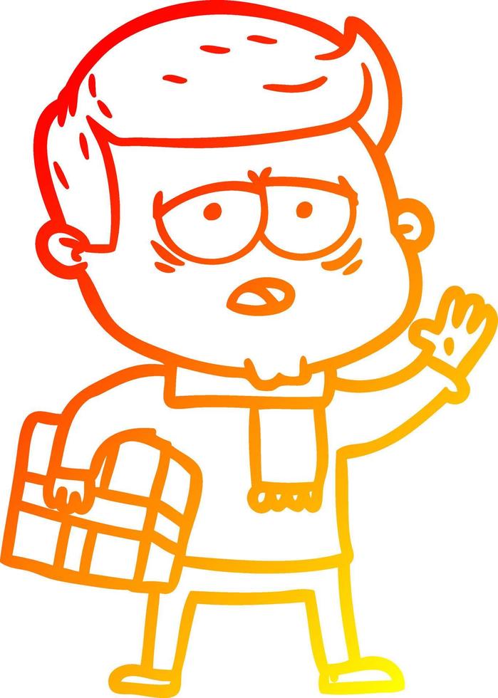 warm gradient line drawing cartoon tired man vector