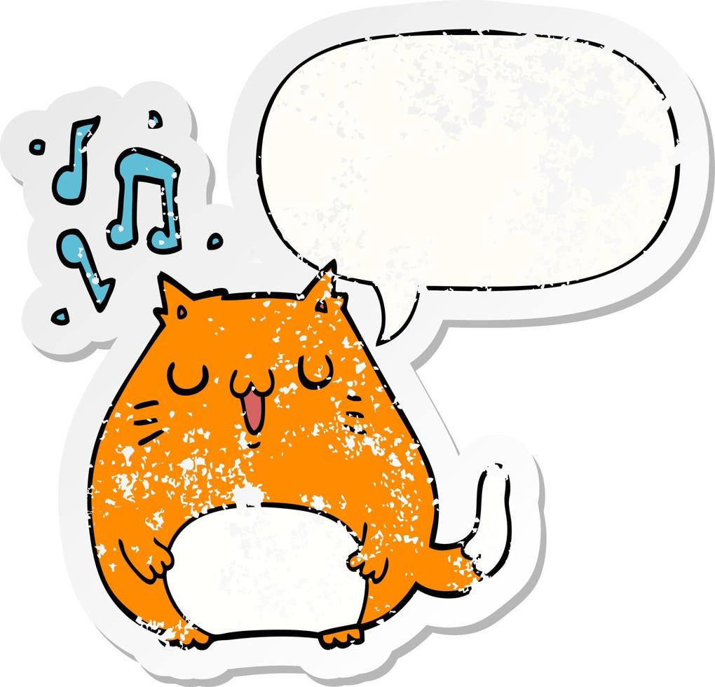 gato de dibujos animados cantando y etiqueta engomada angustiada de la burbuja del habla vector