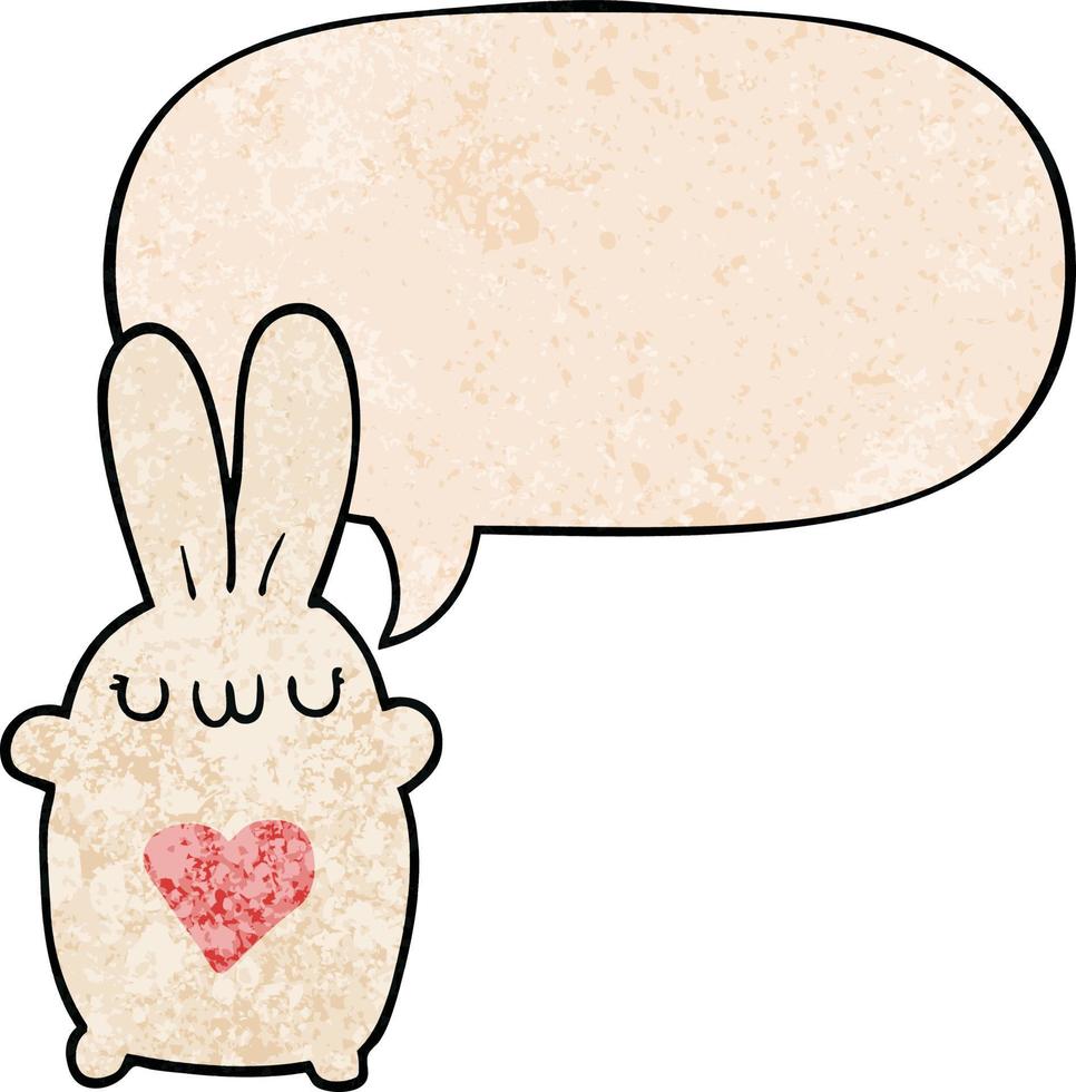 cute cartoon rabbit and love heart and speech bubble in retro texture style vector