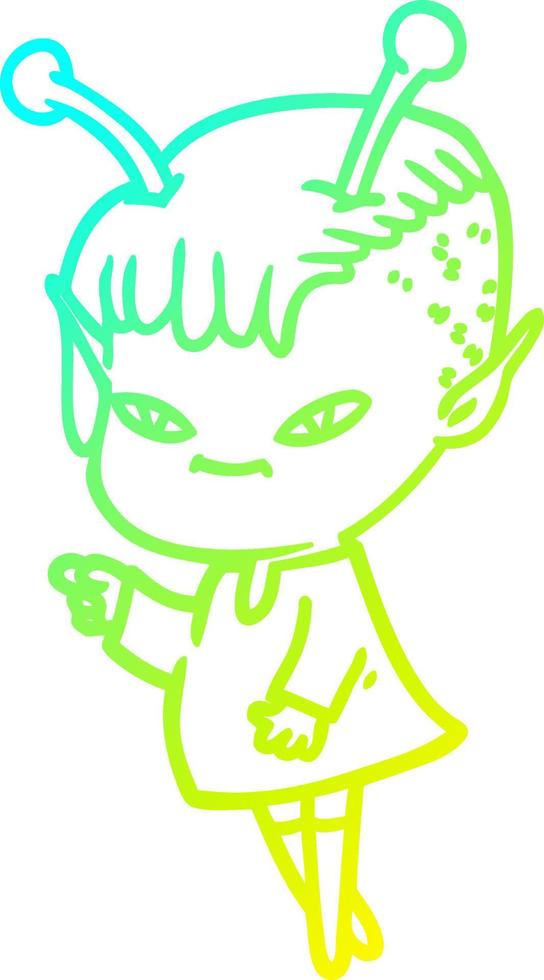 cold gradient line drawing cute cartoon alien girl vector
