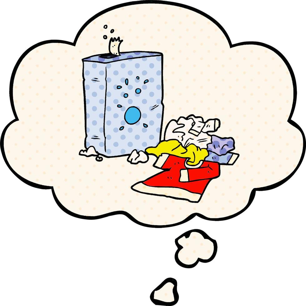 cartoon washing powder and laundry and thought bubble in comic book style vector