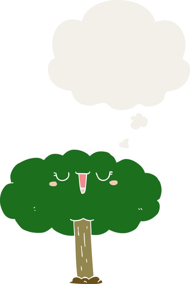 árbol de dibujos animados y burbuja de pensamiento en estilo retro vector