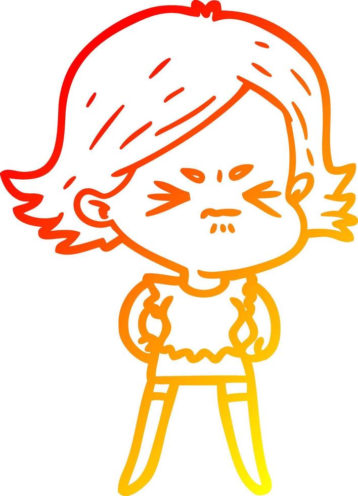 warm gradient line drawing cartoon angry woman vector