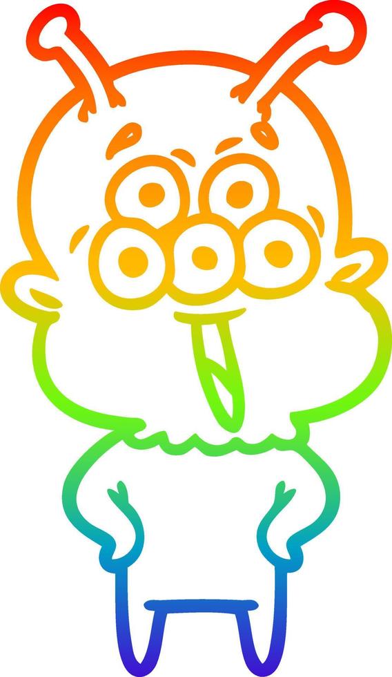 rainbow gradient line drawing happy cartoon alien vector