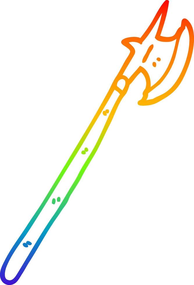 rainbow gradient line drawing cartoon medieval halberd vector