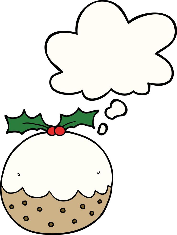 cartoon christmas pudding and thought bubble vector