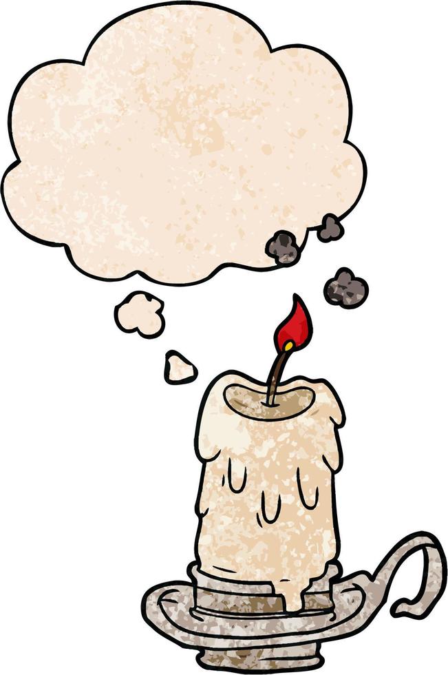 cartoon spooky candle and thought bubble in grunge texture pattern style vector