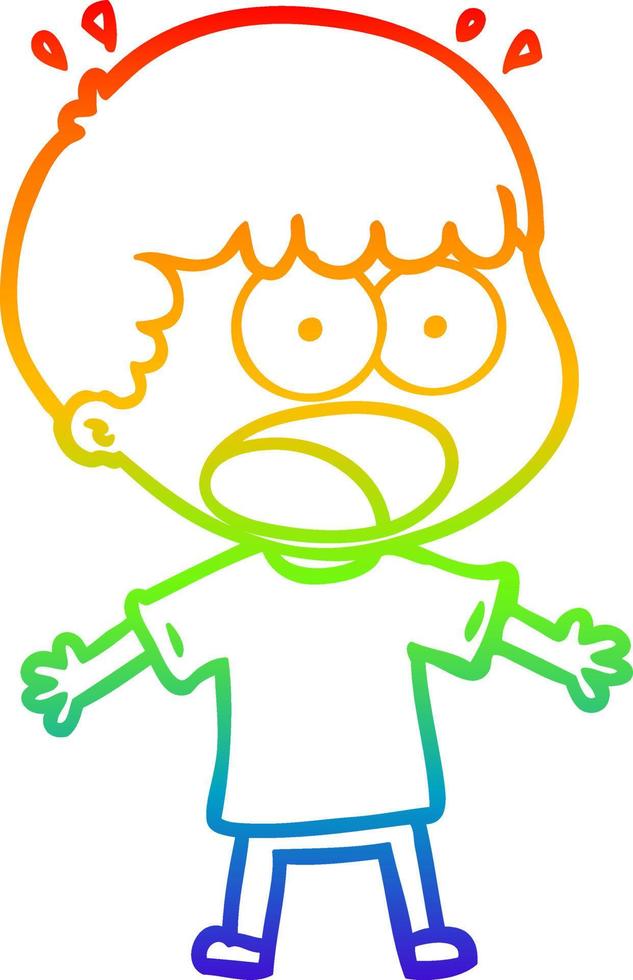 rainbow gradient line drawing cartoon shocked man vector