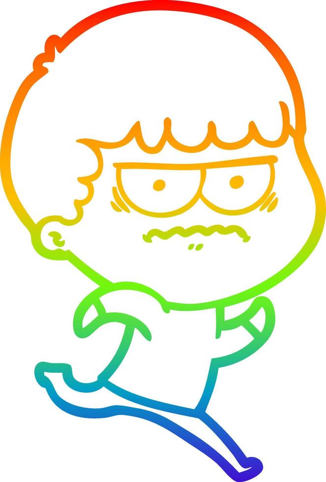 rainbow gradient line drawing cartoon annoyed man vector