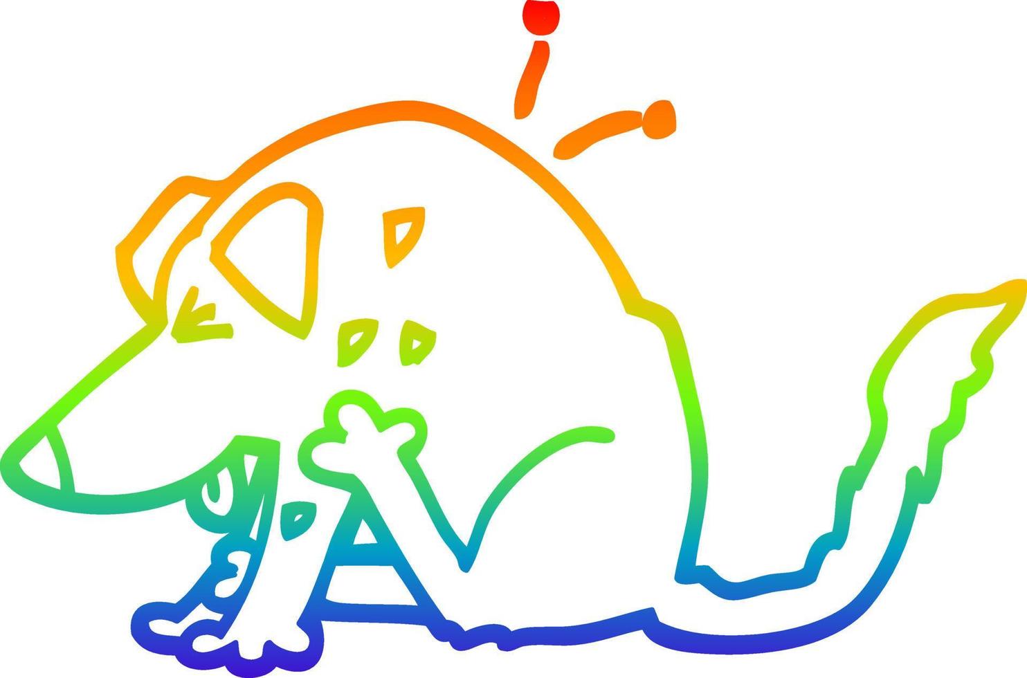 rainbow gradient line drawing cartoon dog scratching vector