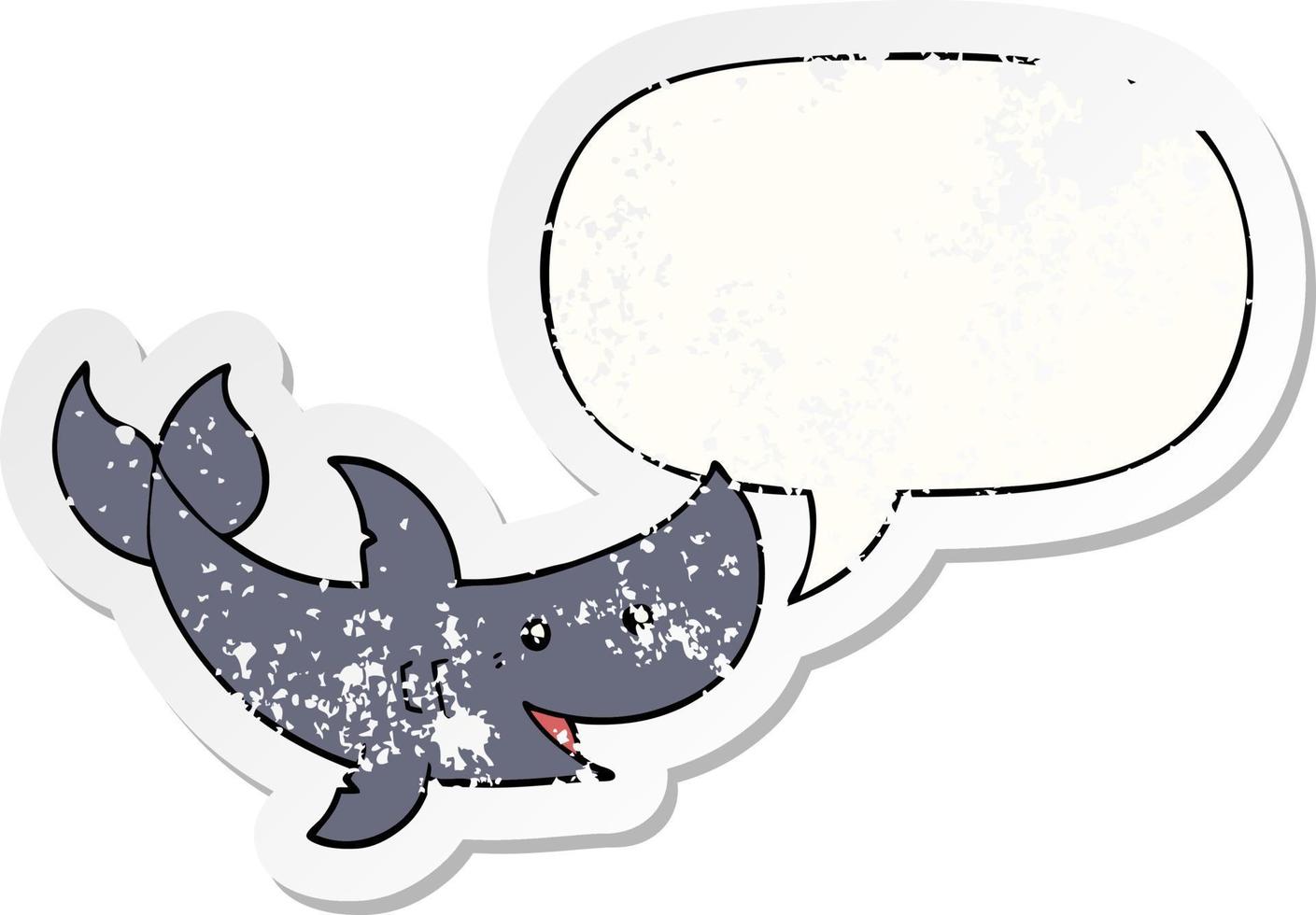 cartoon shark and speech bubble distressed sticker vector