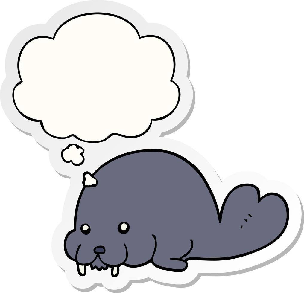 cute cartoon walrus and thought bubble as a printed sticker vector