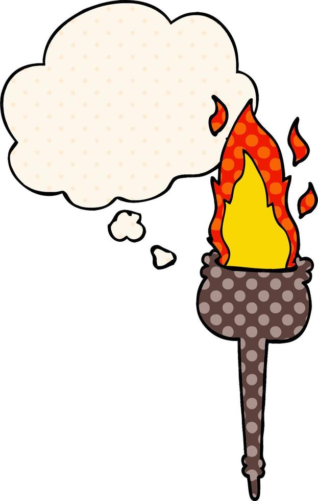 cartoon flaming chalice and thought bubble in comic book style vector