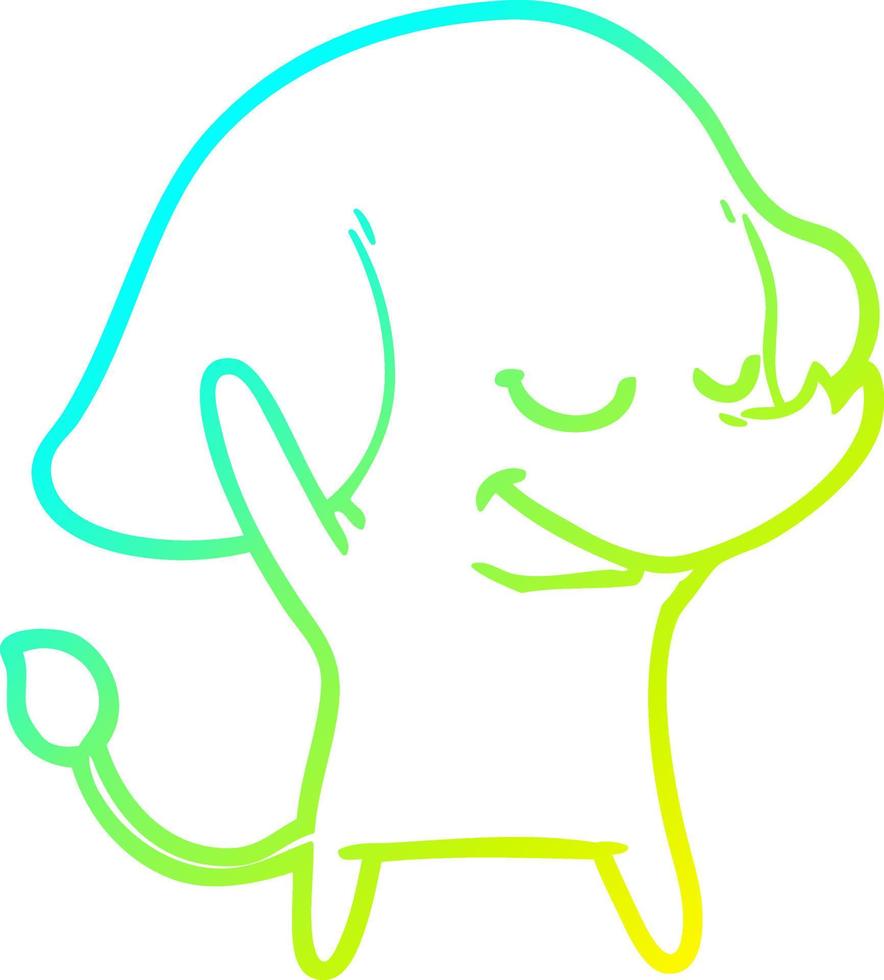 cold gradient line drawing cartoon smiling elephant vector