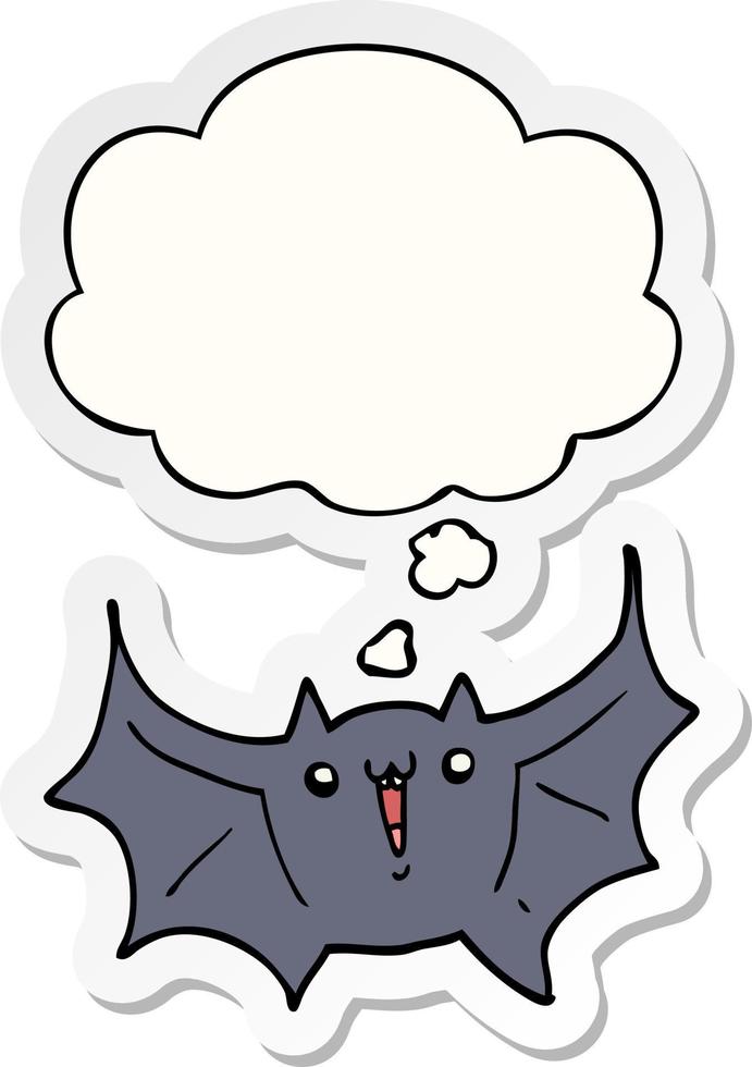 cartoon happy vampire bat and thought bubble as a printed sticker vector