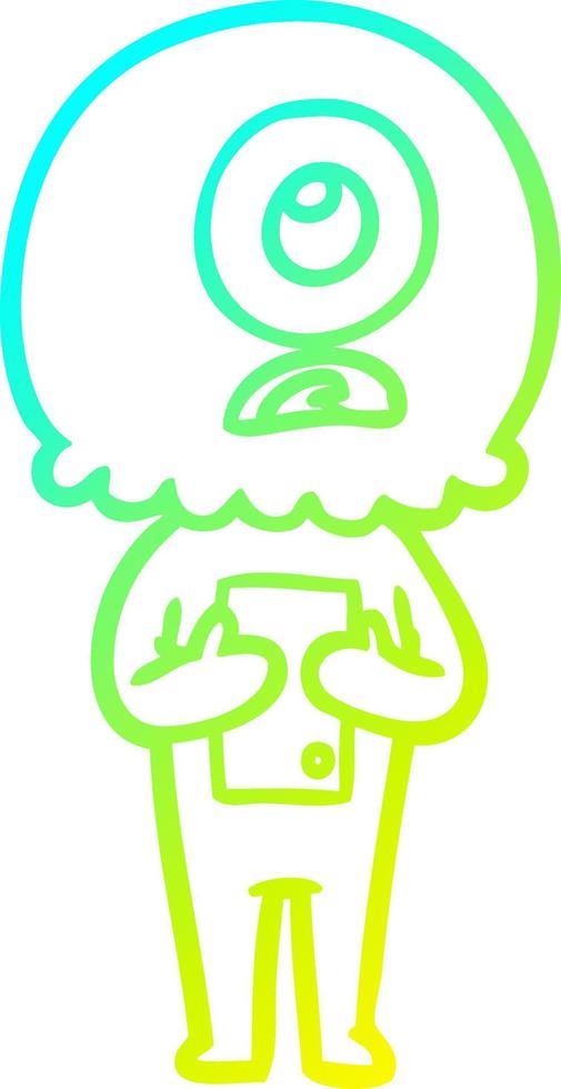 cold gradient line drawing cartoon cyclops alien spaceman vector