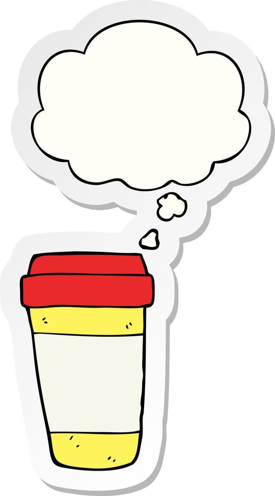 cartoon coffee cup and thought bubble as a printed sticker vector