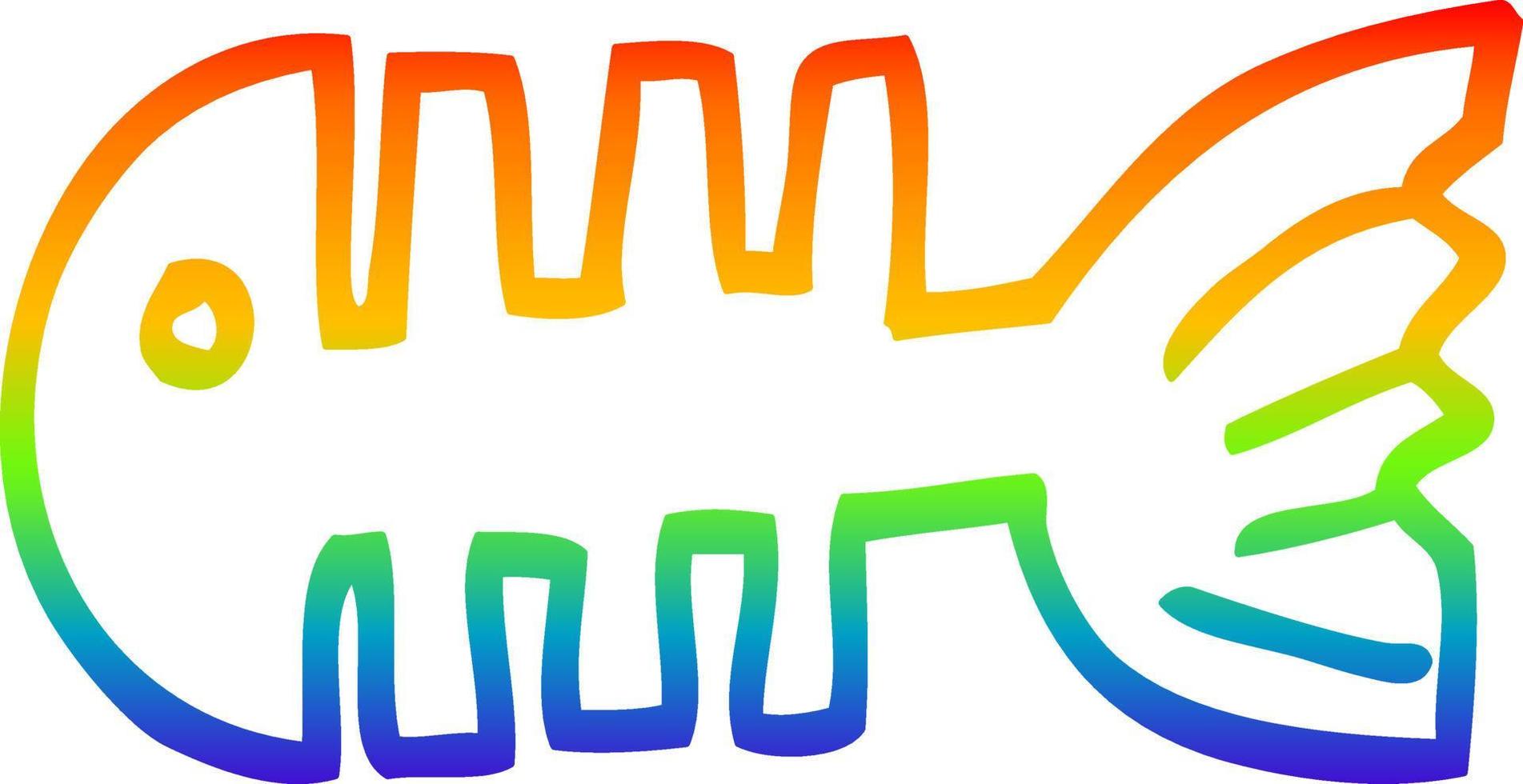 rainbow gradient line drawing cartoon fish bones vector