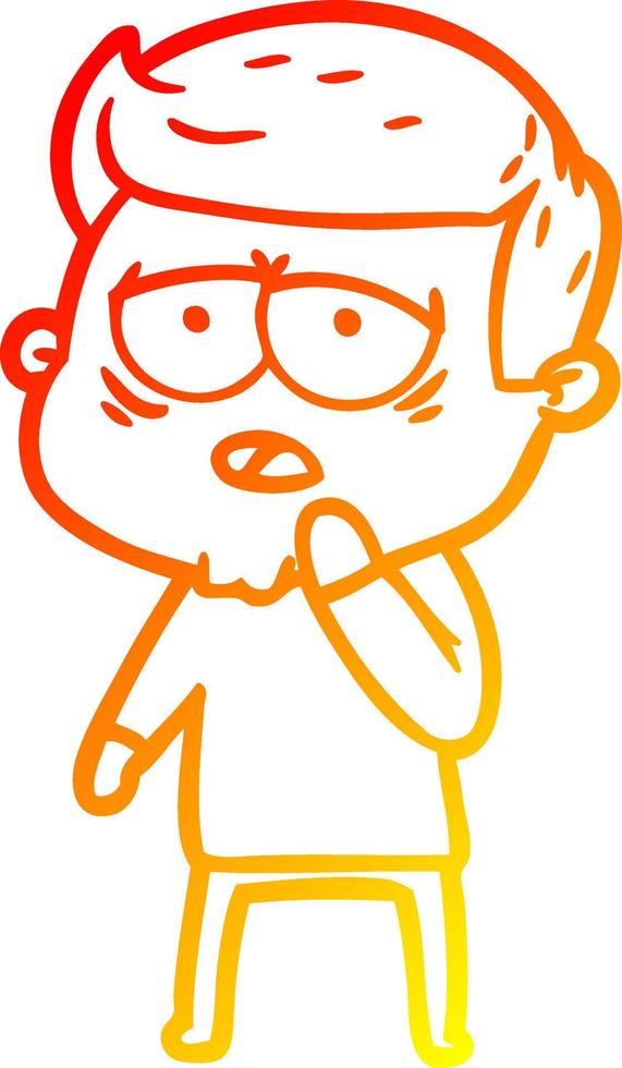 warm gradient line drawing cartoon tired man vector