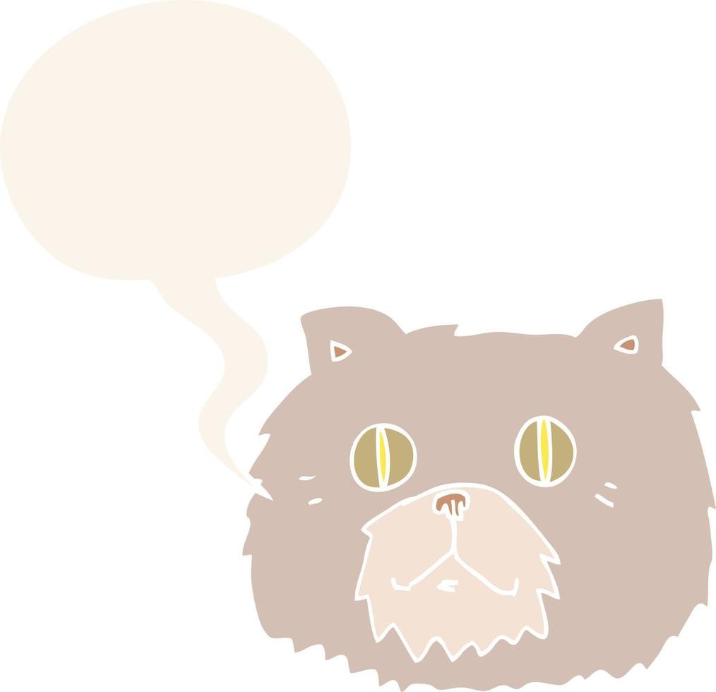cartoon cat face and speech bubble in retro style vector