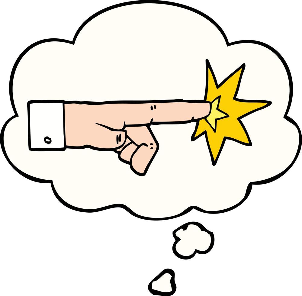 cartoon pointing hand and thought bubble vector