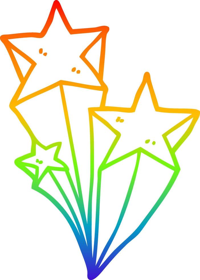 dibujo de línea de gradiente de arco iris estrellas fugaces de dibujos animados vector