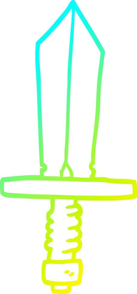 cold gradient line drawing cartoon of an old bronze sword vector