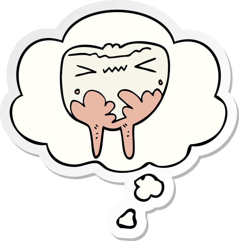 cartoon bad tooth and thought bubble as a printed sticker vector