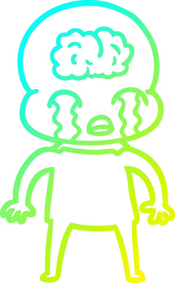 cold gradient line drawing cartoon big brain alien crying vector