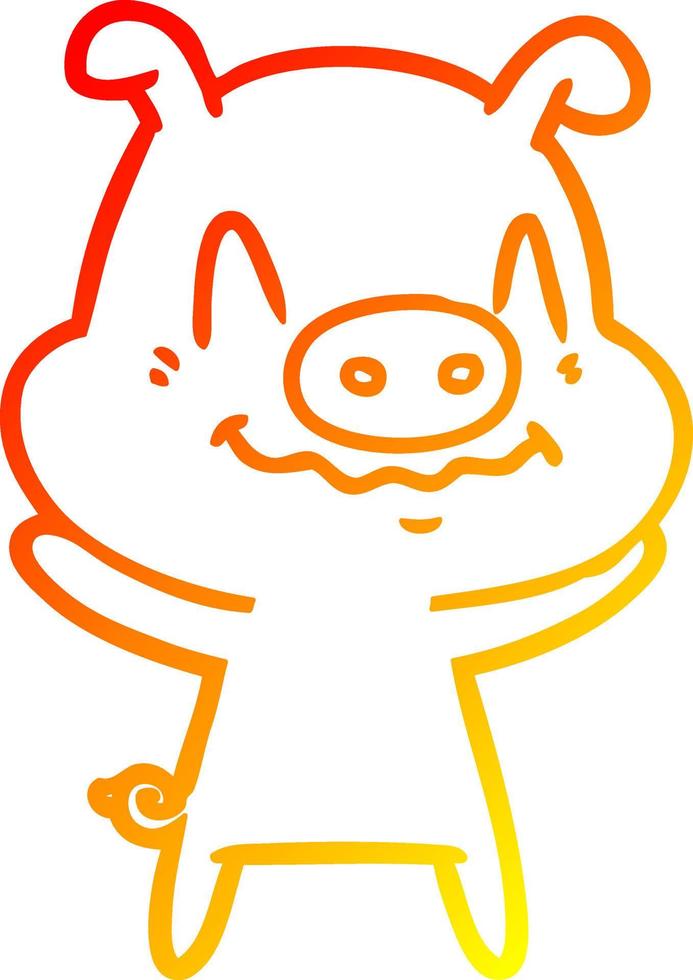 warm gradient line drawing nervous cartoon pig vector