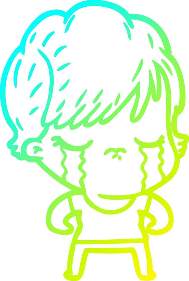 cold gradient line drawing cartoon woman crying vector