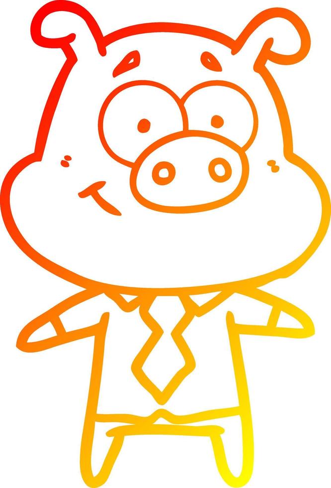 dibujo de línea de gradiente cálido jefe de cerdo de dibujos animados feliz vector