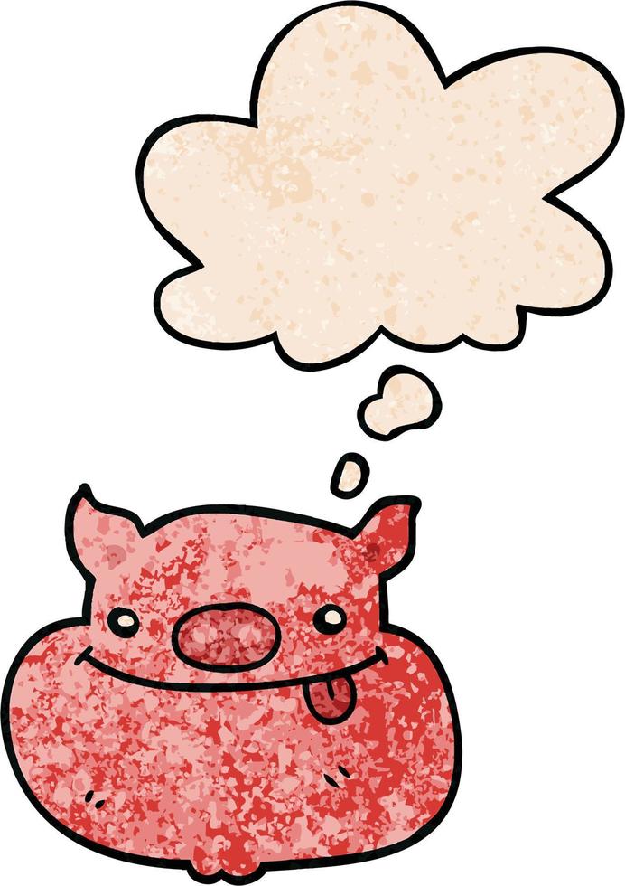 cartoon happy pig face and thought bubble in grunge texture pattern style vector