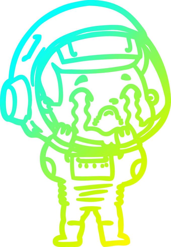 cold gradient line drawing cartoon crying astronaut vector