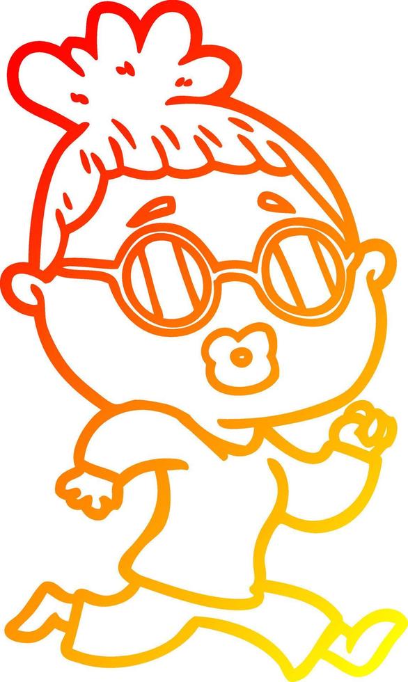 warm gradient line drawing cartoon woman wearing spectacles vector