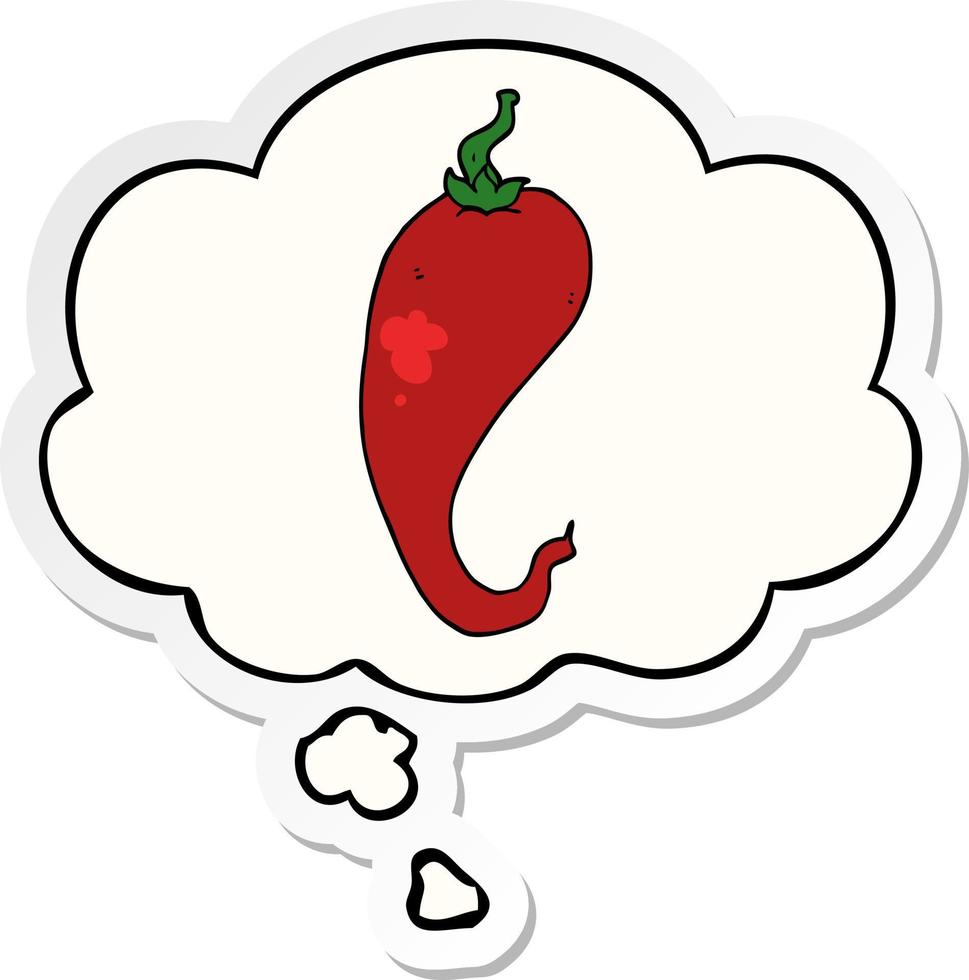 cartoon chili pepper and thought bubble as a printed sticker vector