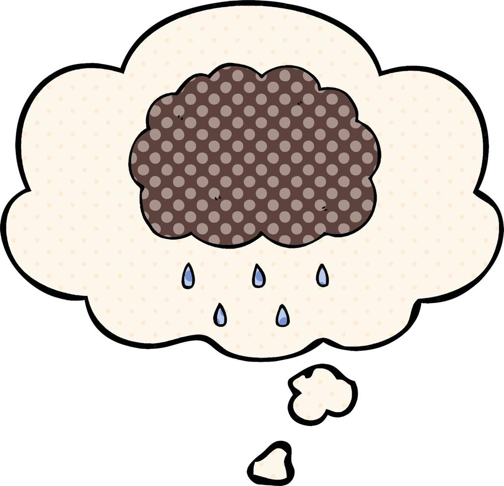 cartoon cloud raining and thought bubble in comic book style vector