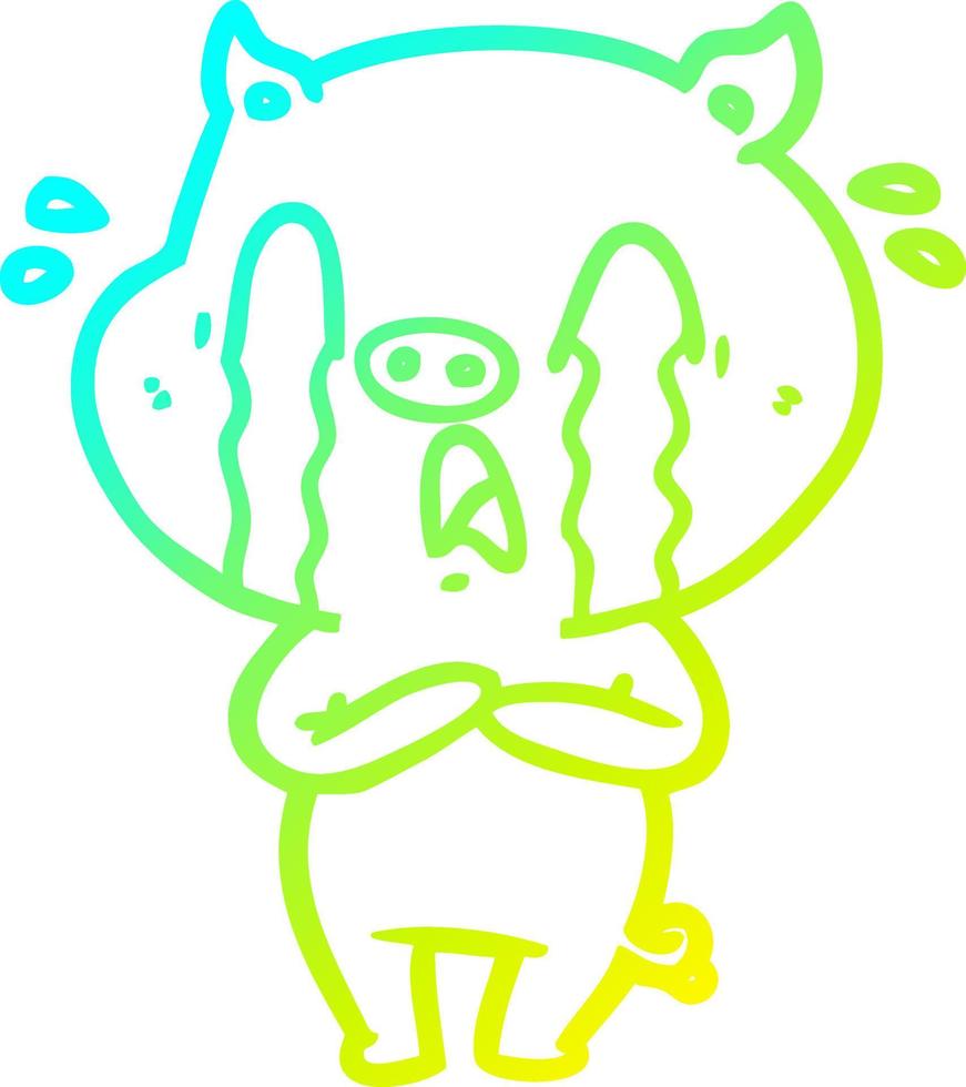 cold gradient line drawing crying pig cartoon vector
