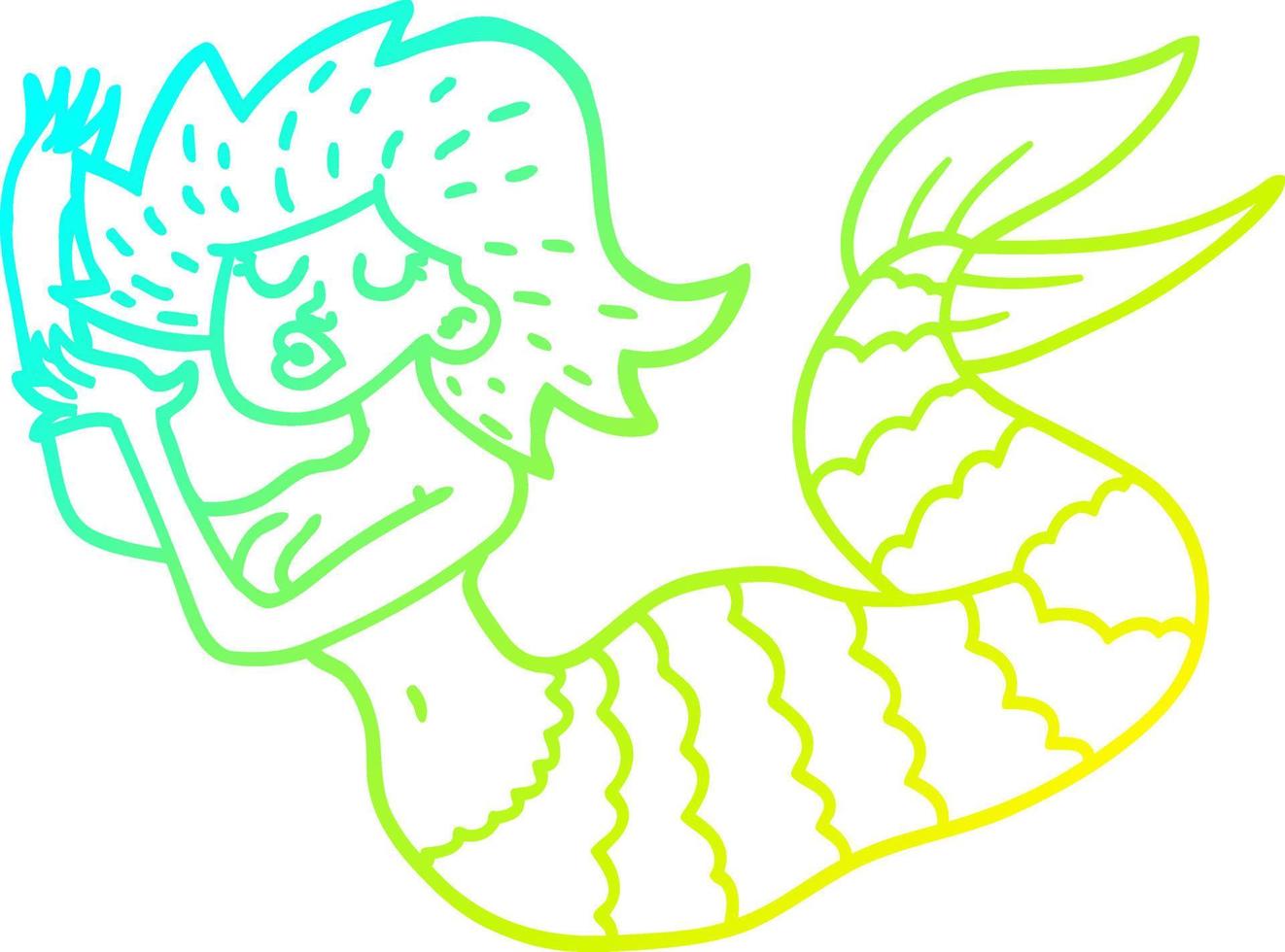 cold gradient line drawing cartoon woman mermaid vector