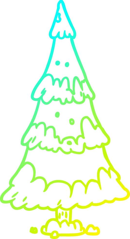 cold gradient line drawing snowy christmas tree vector