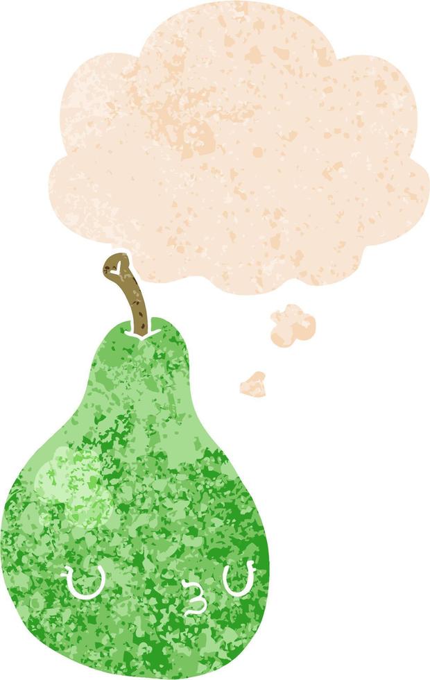 cartoon pear and thought bubble in retro textured style vector