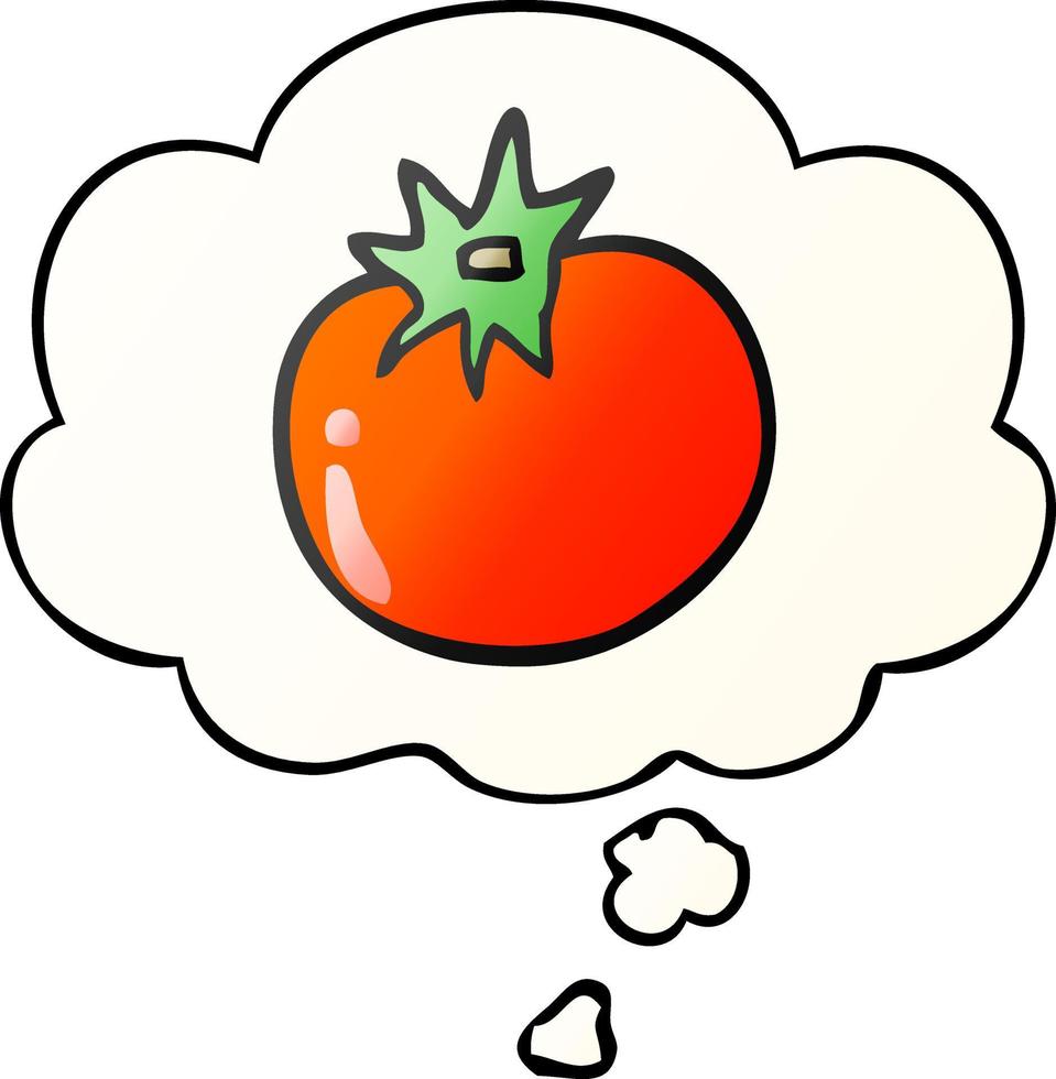 tomate de dibujos animados y burbuja de pensamiento en estilo degradado suave vector