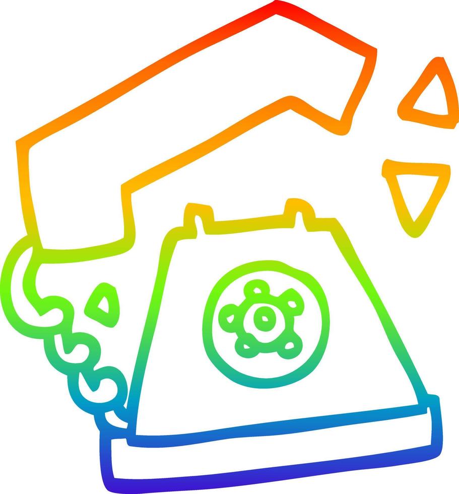 rainbow gradient line drawing cartoon retro telephone vector