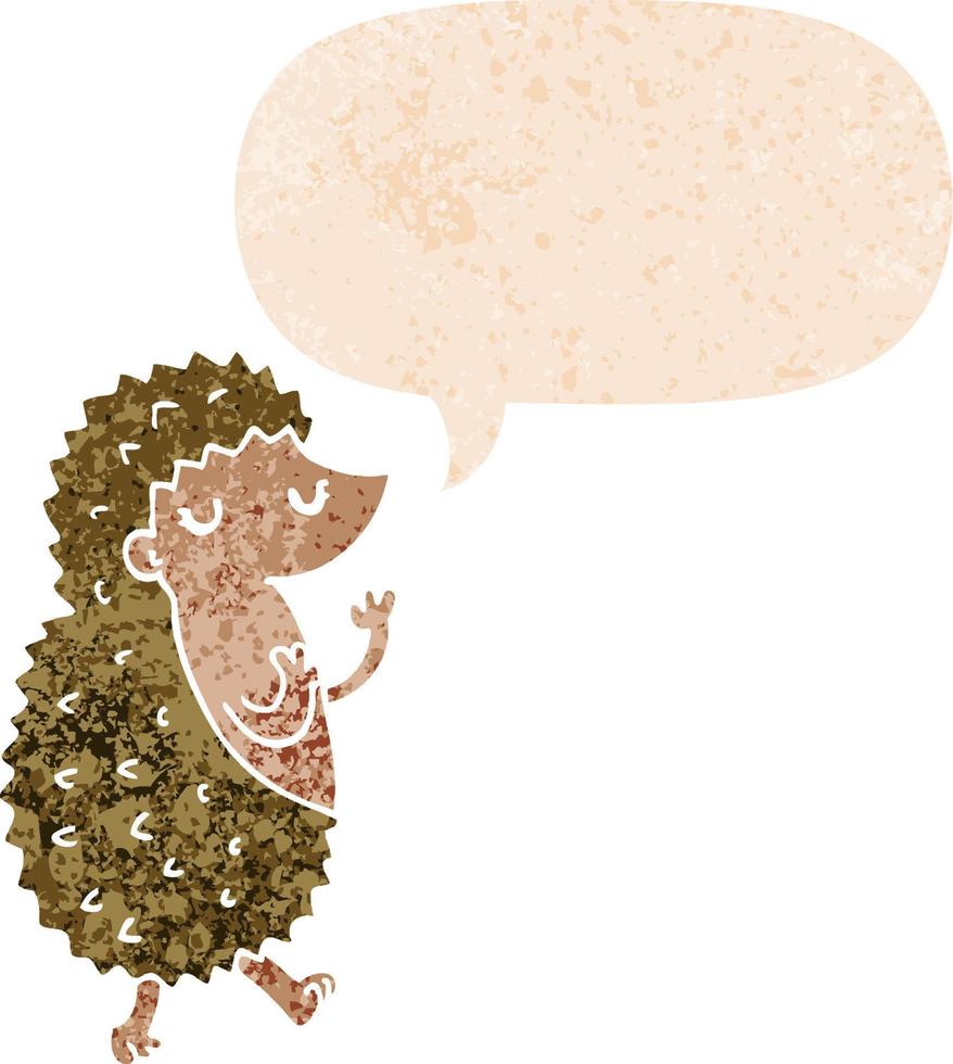 cartoon hedgehog and speech bubble in retro textured style vector