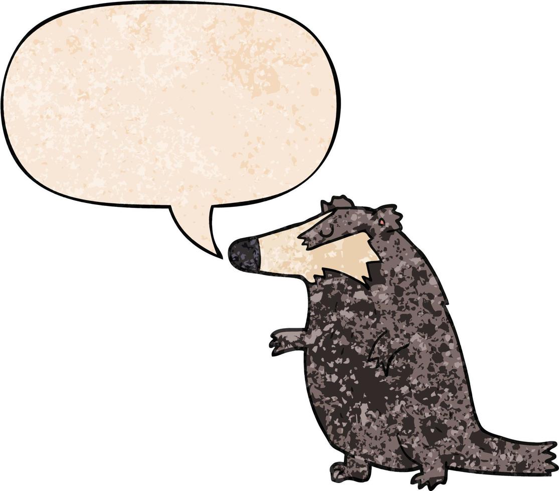 cartoon badger and speech bubble in retro texture style vector