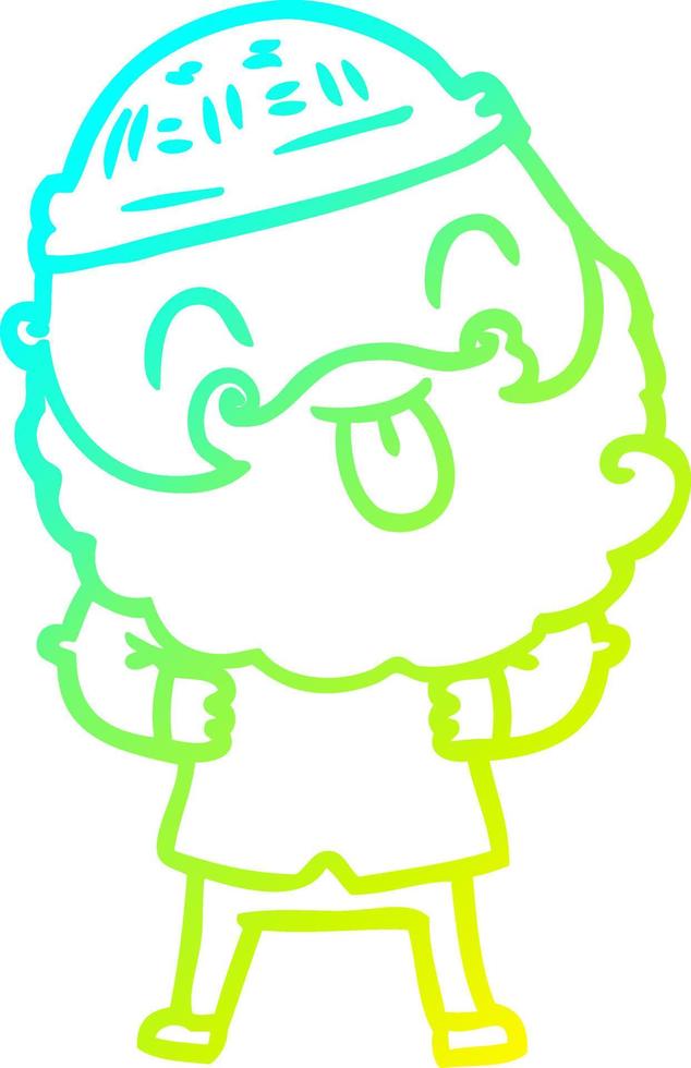 cold gradient line drawing man with beard sticking out tongue vector