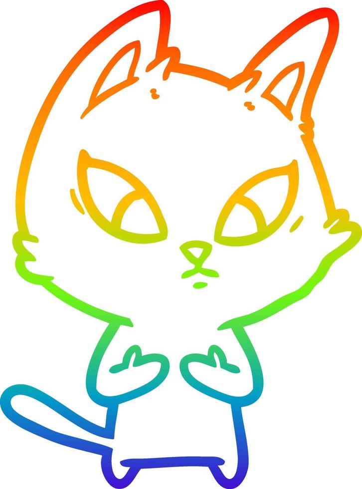 rainbow gradient line drawing confused cartoon cat vector