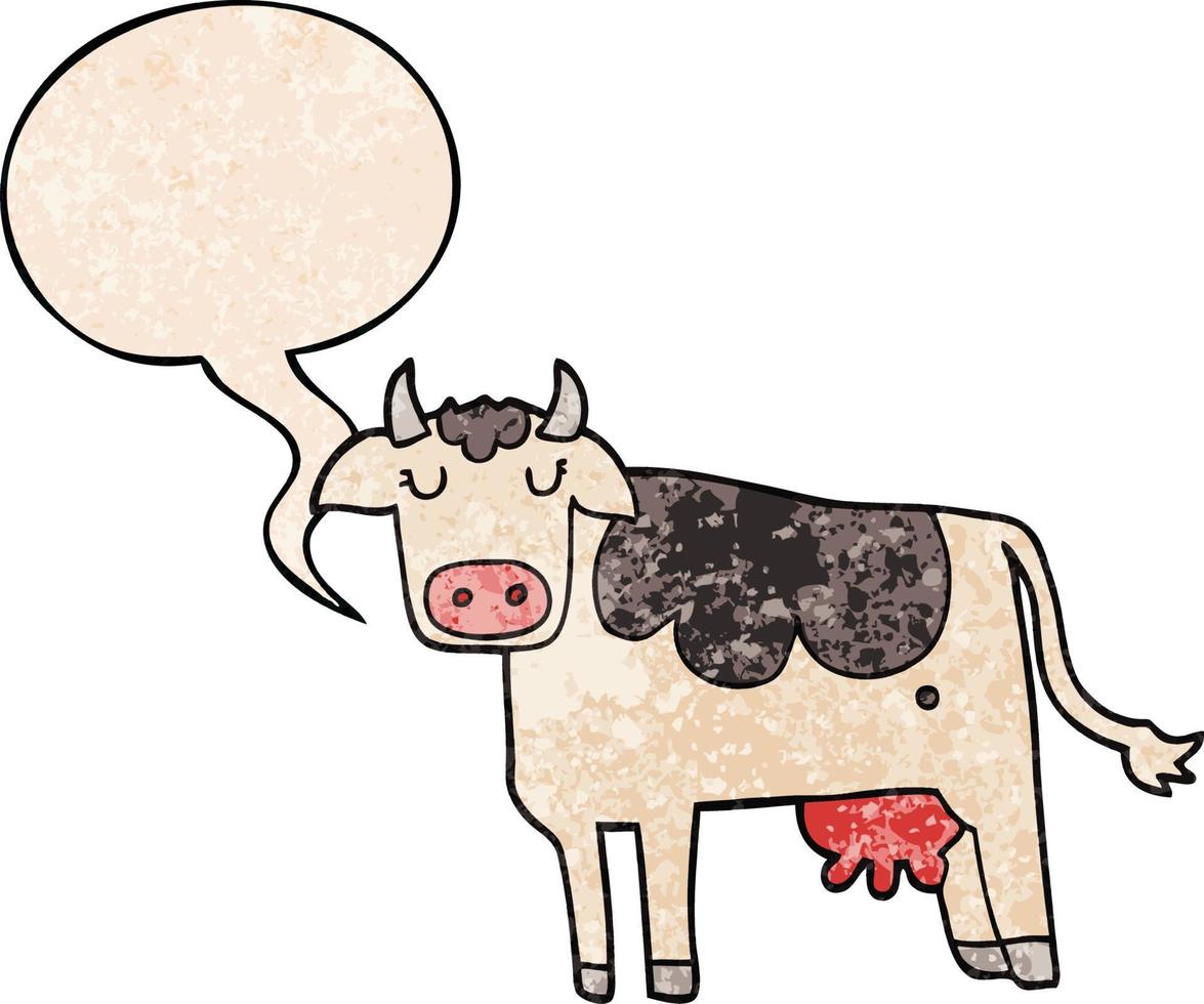 cartoon cow and speech bubble in retro texture style vector